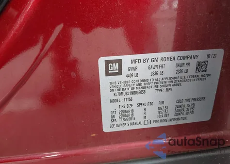 2022 Chevrolet Trailblazer Awd Rs z USA, uszkodzony, nr VIN KL79MUSL1NB059058